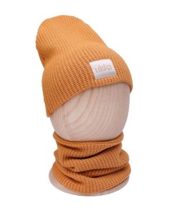 Zimowa dziergana Czapka + Komin MUSTARD