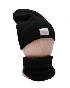 Zimowa dziergana Czapka + Komin BLACK