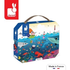 Janod 6 lat+ Puzzle w walizce Podwodny świat 100 el.