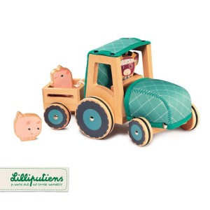 LILLIPUTIENS 2 lata+ Drewniany traktor z przyczepą i 2 świnkami Krówka Rosalie