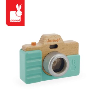 Drewniany aparat fotograficzny z dźwiękiem i lampą błyskową TURKUSOWY 18 m+ Janod J05381