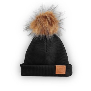 Czapka ORGANIC DEEP BLACK z pomponem Premium -50%