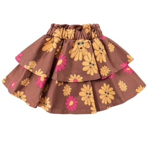 Spódnica falbany KWIATKI BRĄZ - FLOWERS BROWN / WAVE SKIRT