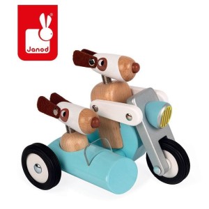 Drewniany motocykl z bocznym wózkiem w stylu retro Spirit Philip 18 m+ Janod J04493