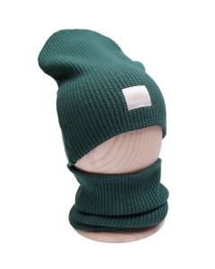 Zimowa dziergana Czapka + Komin BUTELKOWA ZIELEŃ