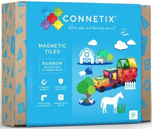 Klocki magnetyczne 24 el. Rainbow Motion Pack 3+ Connetix z gumowymi kołami