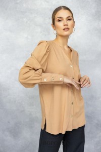 Bluzka V na guziki BEŻOWA -50%