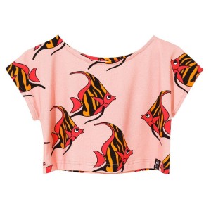 Koszulka Crop Top PINK orange-pink fish