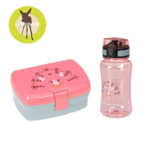 Zestaw na lunch Lunchbox + Tritanowa butelka - bidon 460 ml About Friends Dinozaur różowy | Lassig