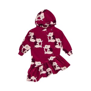 Sukienka z kapturem SŁONIK BORDO - ELLIE DARK RED / HOODED DRESS