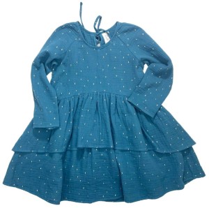 Sukienka 108-23 WAVE DRESS / MUSLIN - DARK CYAN  & GOLD / GOTS