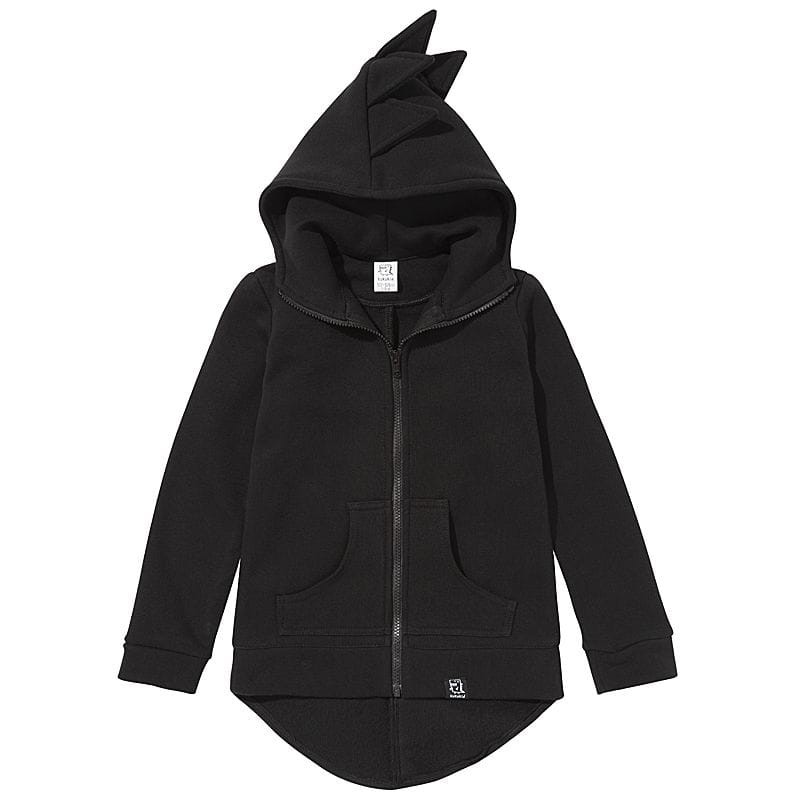 Bluza Dino Hoodie BLACK KUKUKID – widok z przodu z kapturem