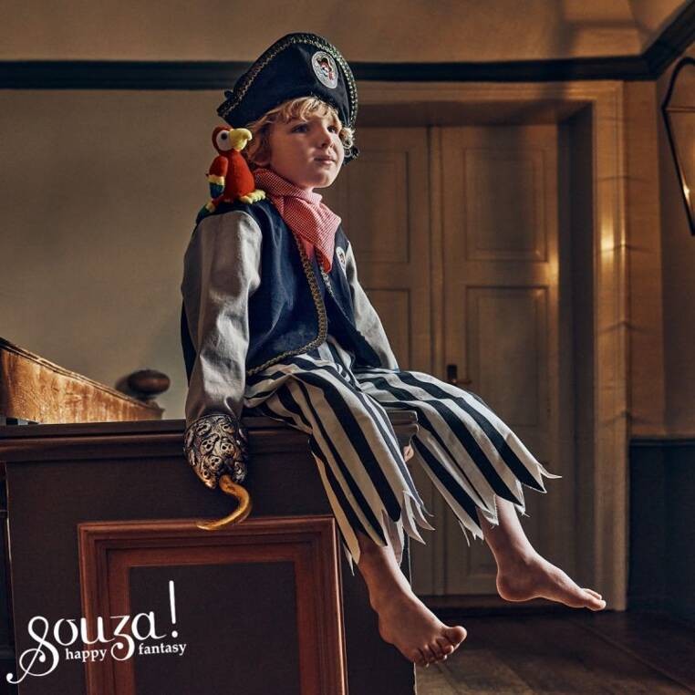 Strój pirata dziecięcy Souza! – spodnie w paski i kurtka z papugą