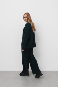 Spodnie z dzianiny swetrowej ZIELONE szeroki prążek -50%