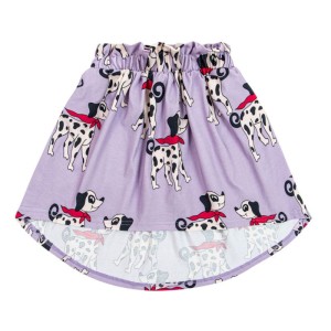 Spódnica z przedłużanym tyłem DALMATYŃCZYK FIOLET - DALMATIAN PURPLE / MIDI SKIRT