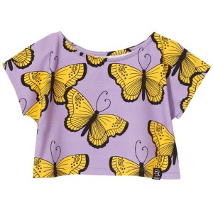 Krótka koszulka CROP TOP purple butterflies