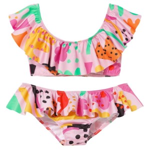 Strój kąpielowy UV 2-częściowy TWO-PIECE BIKINI SWIMSUIT pink abstract