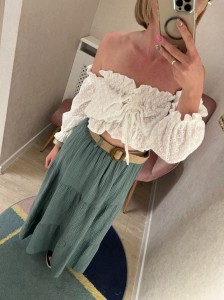 Spódnica muślinowa ITALY olive Z PASKIEM -50%