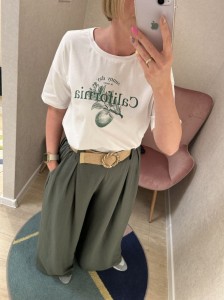 Letnie luźne Spodnie ITALY khaki Z PASKIEM