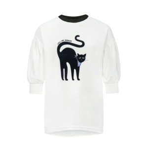 Tunika bufiasta welwet KOT ECRU - CAT OFF-WHITE / VELVET PUFF TUNIC